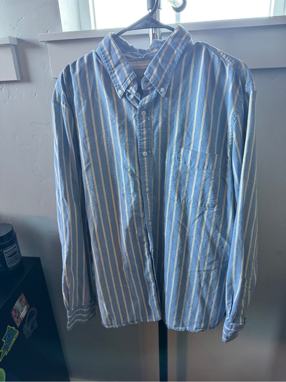 Sonoma Light Blue and White Vertical Stripe Button-Down Shirt